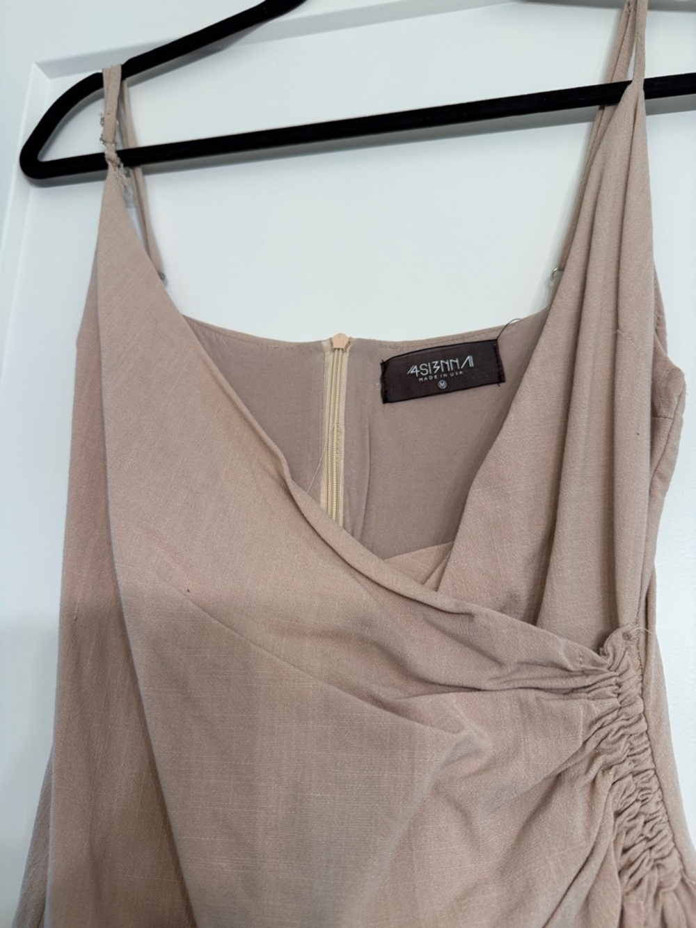 Beige Ruched Slip Dress - Picture 2 of 2